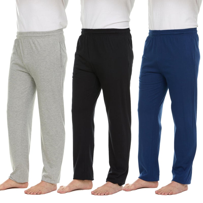 Essential Elements ï»¿ Men's 100% Cotton Jersey Active Casual Lounge Comfortable Sleep Pajama Pants for Men - 3 Pack - Image 1